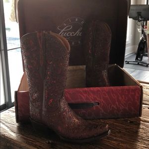 Lucchese Curly “L” Whiskey and Red 9B Cowboy Boots